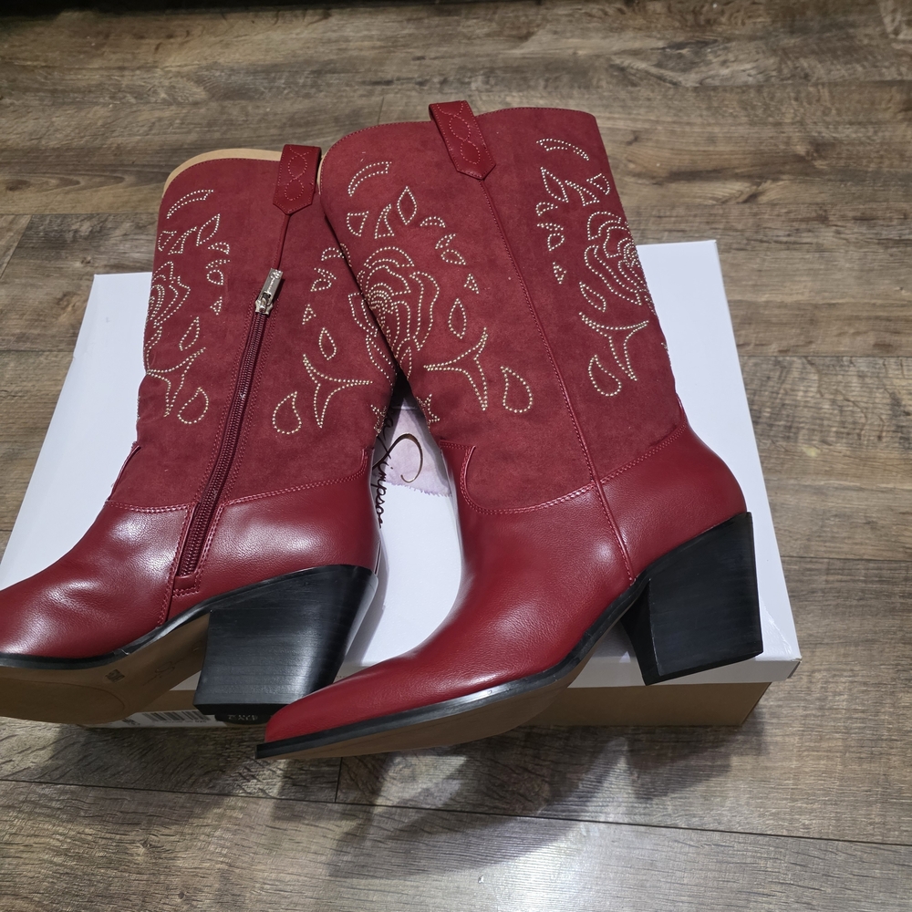 Jessica Simpson Zodra Red Embroidered Western Women's Size 8.5 Wide Boots - Picture 12 of 14